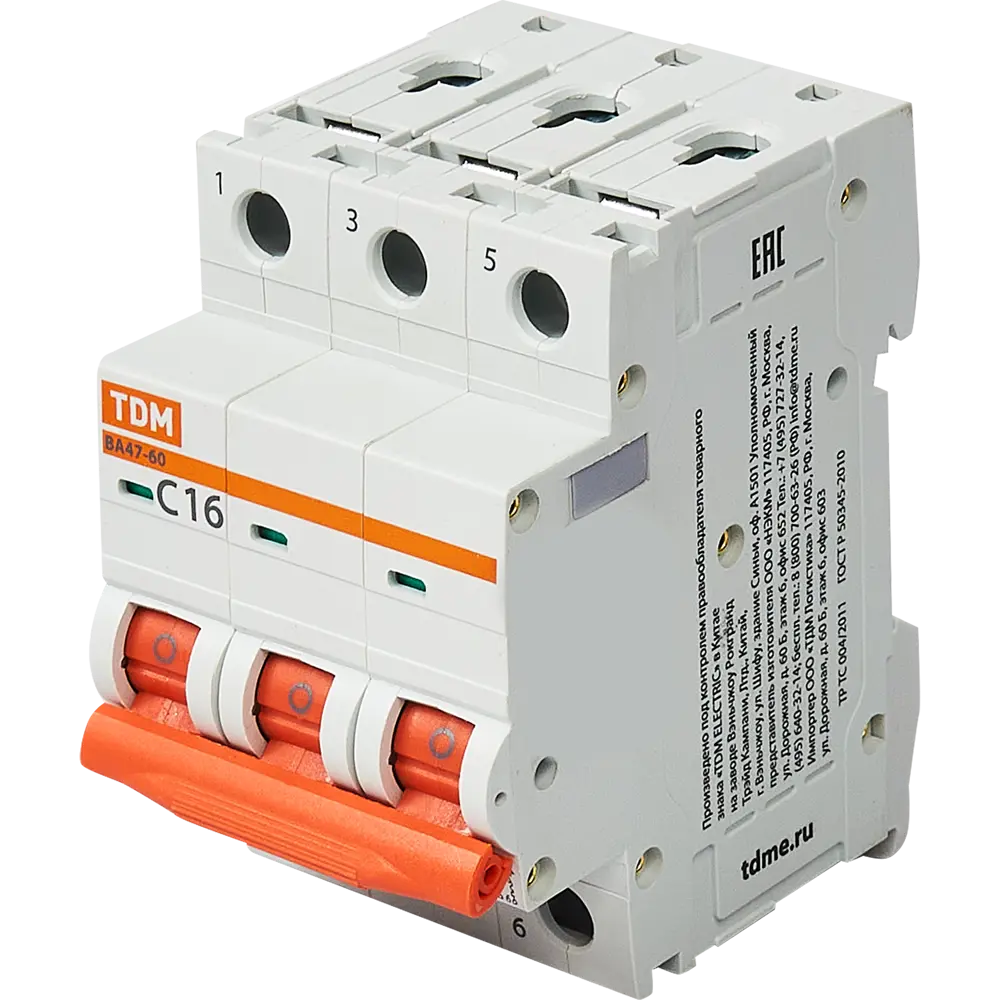 Автоматический выключатель TDM Electric ВА47-60 3P C16 А 6 кА SQ0223-0109 84399539 STLM-2164662 