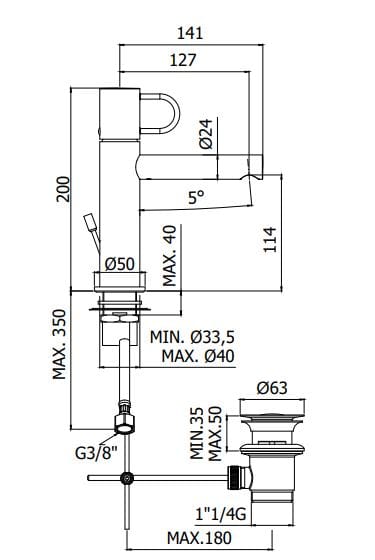 Смеситель для раковины с автоматическим сливом RUBINETTERIA PAFFONI Joker ARCH-00018398 - Вид №1