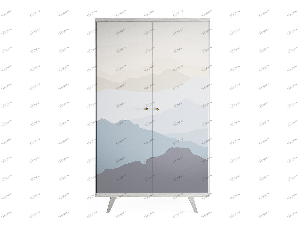 Шкаф распашной двухдверный беленый дуб с бело-фиолетовым принтом Thimon THE IDEA  210344 Бежевый;белый;голубой;разноцветный 