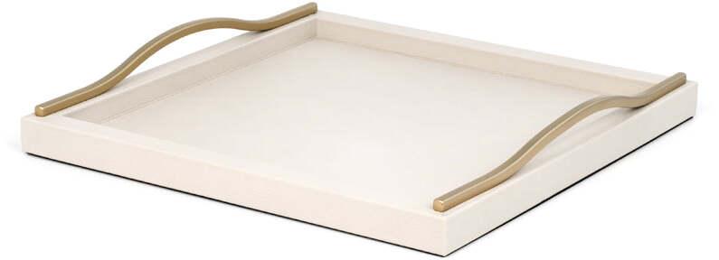 Поднос Onda - 40x25 см / металлическая отделка_вороненая латунь / зерненая кожа_серо-коричневый