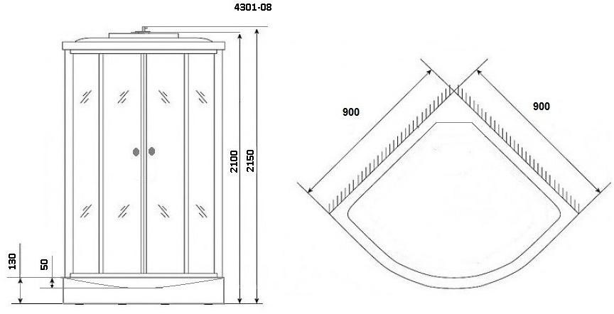 Душевая кабина NG- 4301-08 (900х900х2150) низкий поддон(13см) стекло МАТОВОЕ Niagara ECO - Вид №2