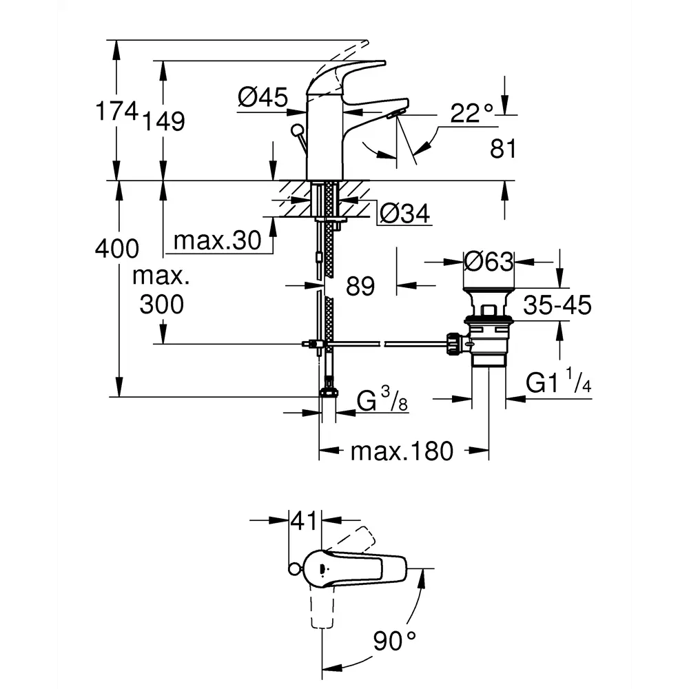 Смеситель для раковины Grohe Curve однорычажный цвет хром 82137596 STLM-2114355 Start Curve - Вид №7