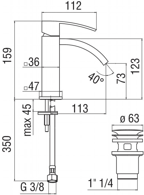 Nobili Rubinetterie Смеситель для умывальника с автоматическим сливом Ray Ry00118/2cr - Вид №2
