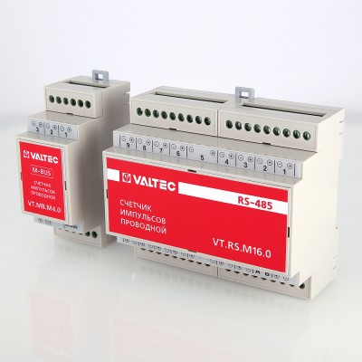 VT.MB.M4.0 Счетчик импульсов проводной универсальный c выходом M-BUS Valtec 4 канала, внешнее питание, крепление на DIN-рейку, IP20  - Вид №3