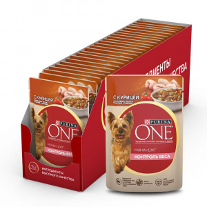 ПР0054652*26 Корм для собак ONE Mini Контроль веса курица, рис, томаты пауч 85г (упаковка - 26 шт) PURINA