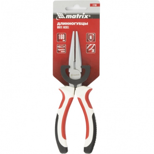 Длинногубцы прямые WHite Nickel 160 мм никелированные трехкомпонентные рукоятки MATRIX 12549 - Вид №3