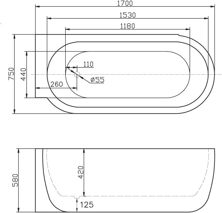 Акриловая ванна BelBagno BB11-1700L  - Вид №2