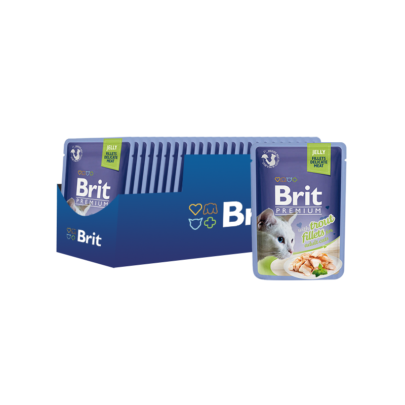 ПР0047471*24 Корм для кошек Premium Cat Jelly Кусочки из филе форели в желе пауч 85г (упаковка - 24 шт) Brit 
