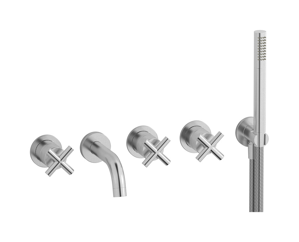 Настенный смеситель для ванной на дивертером и душевым гарнитуром. WE ARE IB wo390mb Brushed Nickel WOW