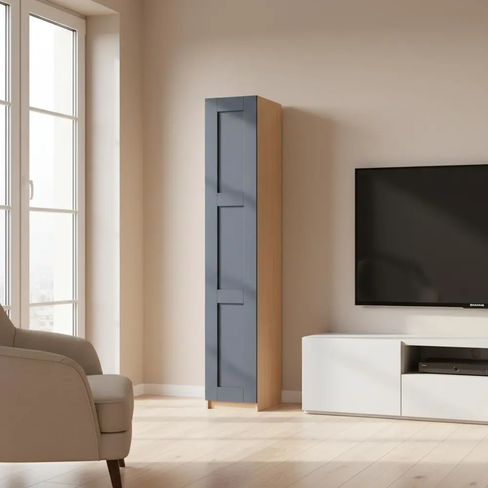 Шкаф распашной Реймс серый с  3 полками и 3 ящиками 40х232,2х54,5 ЛДСП каркас дуб комано Santreyd Лион STLM-2109887