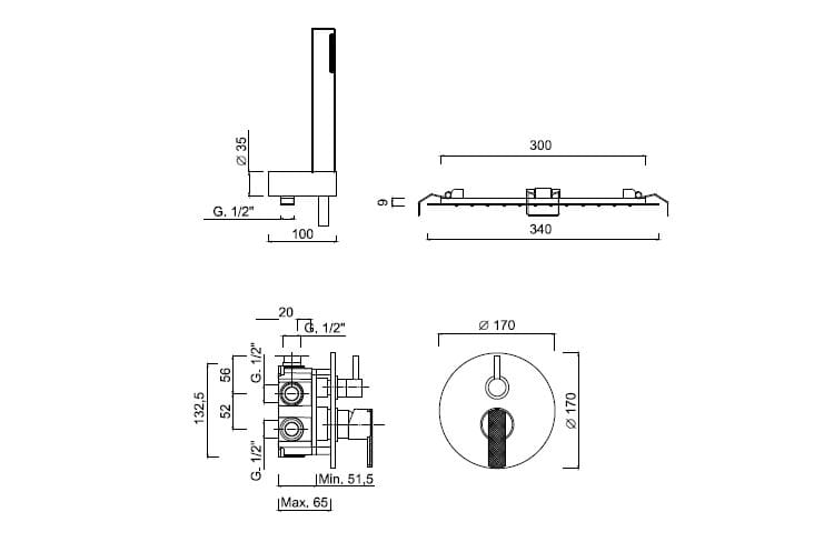 Встраиваемый смеситель для душа с душем Rubinetteria Giulini Surf Deluxe ARCH-00015334 - Вид №2