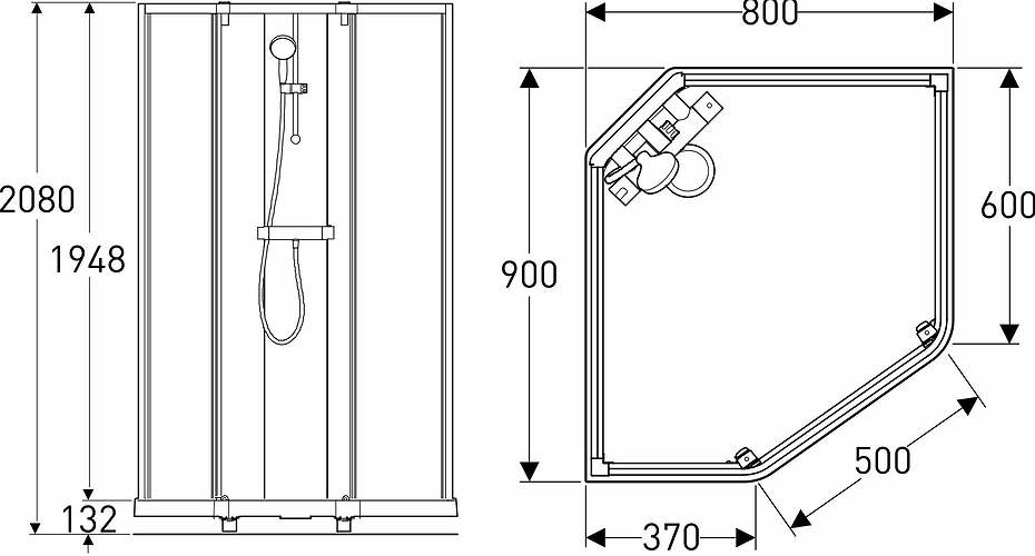558.932.00.1 Раздвижная дверь IDO Showerama 8-1, душевая кабина IDO Showerama в сборе Classic пятиугольная, белые профили / прозрачное стекло, 800X900 мм  - Вид №1