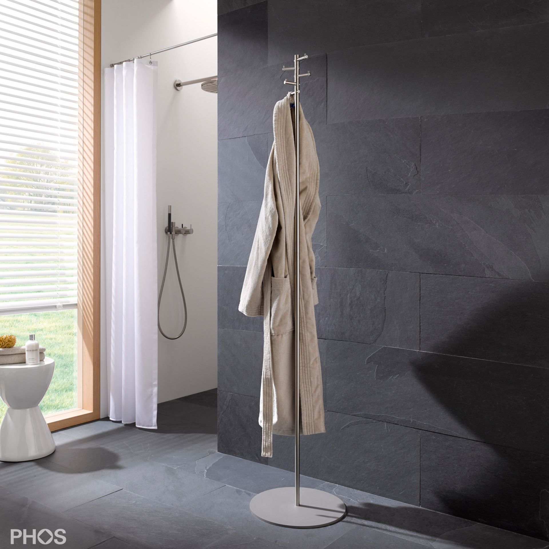 T1-B Вешалка для полотенец и вешалка для одежды с 5 вращающимися крючками, основание: серое. PHOS  - Вид №1