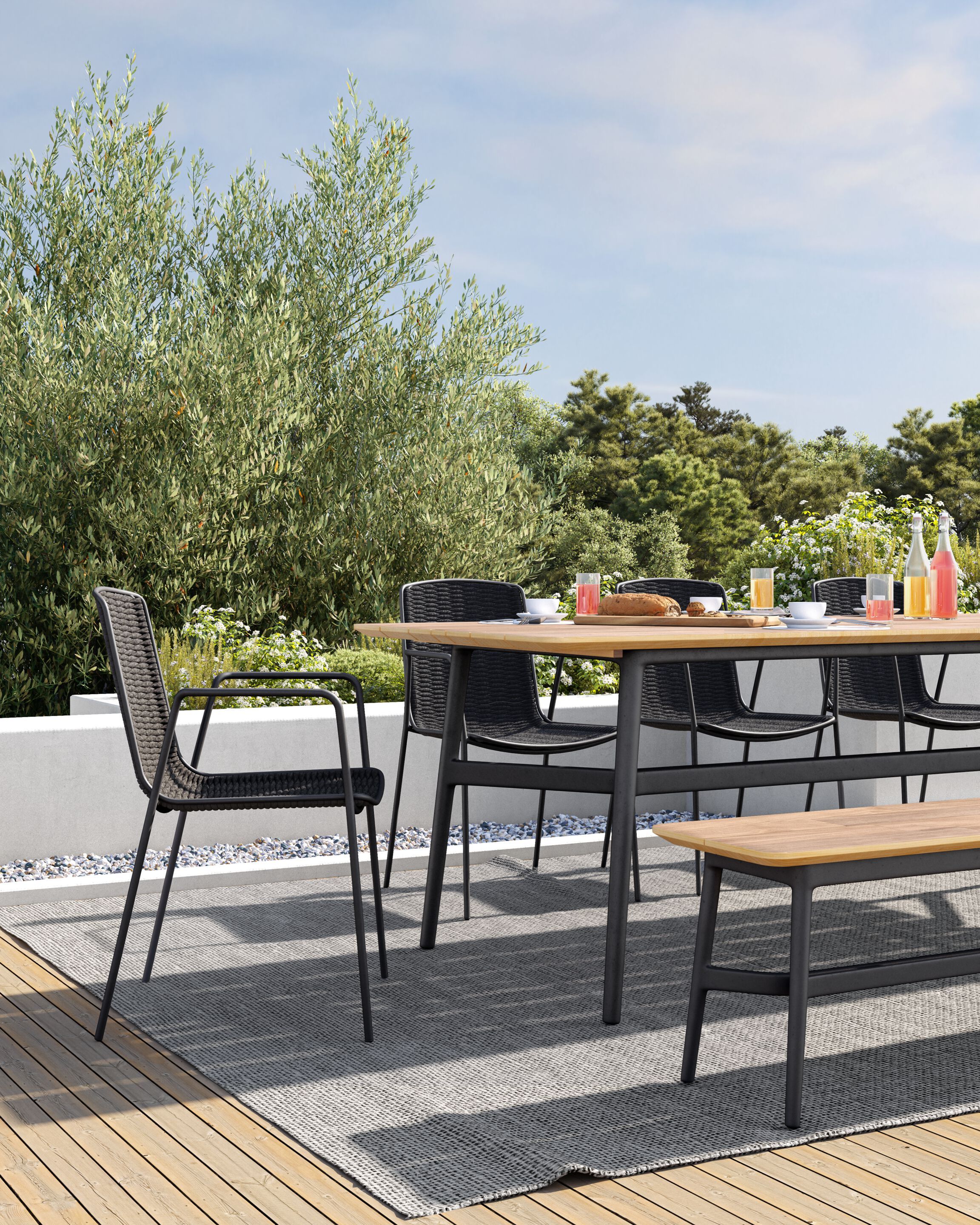 Садовая скамейка из тикового дерева с металлическим каркасом VINEKO красивая ARCH-00130583 - Вид №1