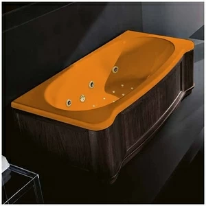 Ванна Gruppo treesse New Classic Young ATC-V674Q-DX-WV-OZ оранжевая с золотой фурнитурой гидромассажем аэромассажем и дезинфекцией прямоугольная правая дерево венге