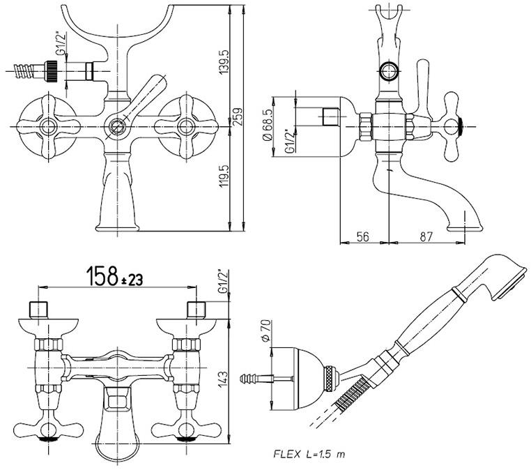 Paini Liberty 17CR105KM смеситель для ванны с аксессуаром - Вид №2