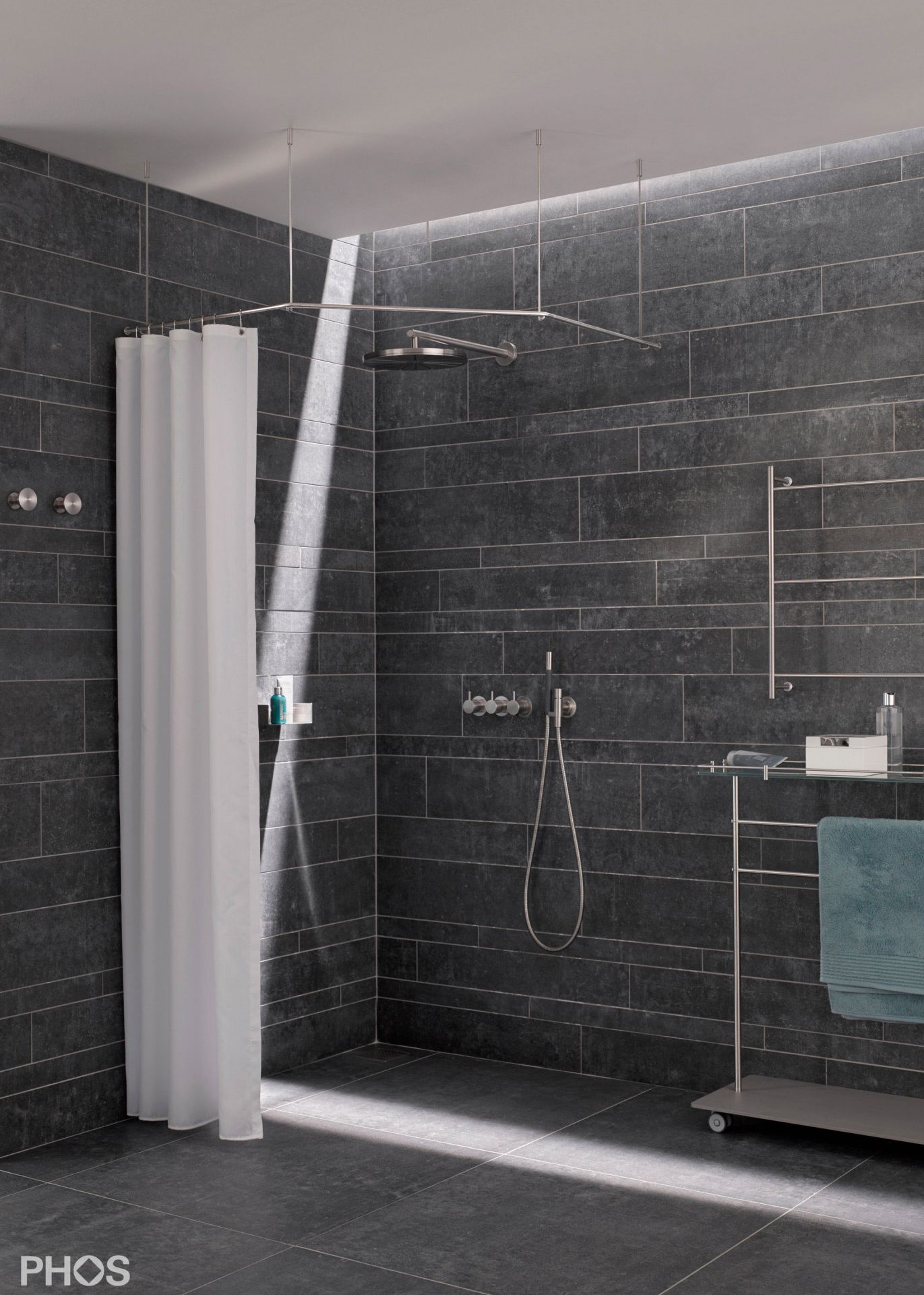 DSFE1050F Пятиугольный карниз для душевой занавески, 105 x 105 см, для крепления к потолку PHOS  - Вид №1