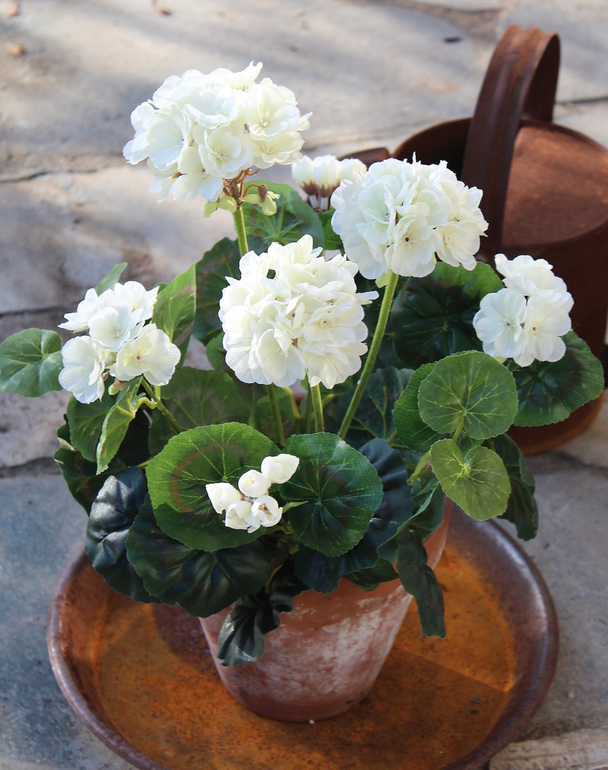 3198 777 a3 Искусственный куст герани, 38 см, белый H-andreas  - Вид №4