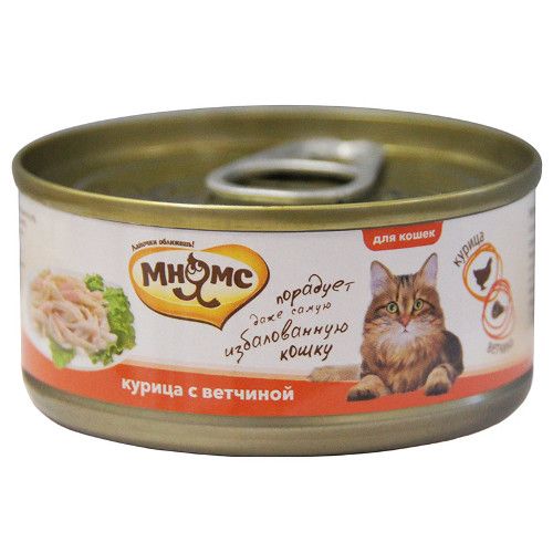 ПР0030892*24 Корм для кошек Курица с ветчиной в нежном желе конс. 70г (упаковка - 24 шт) МНЯМС 