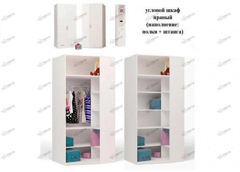 Шкаф угловой ABC-KING Princess без зеркала каркас белый ( правый) 4631147955487