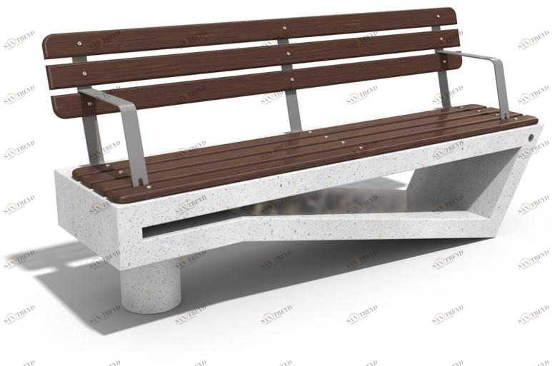 ENCHO ENCHEV - ETE Скамейка из бетона и дерева со спинкой  120 