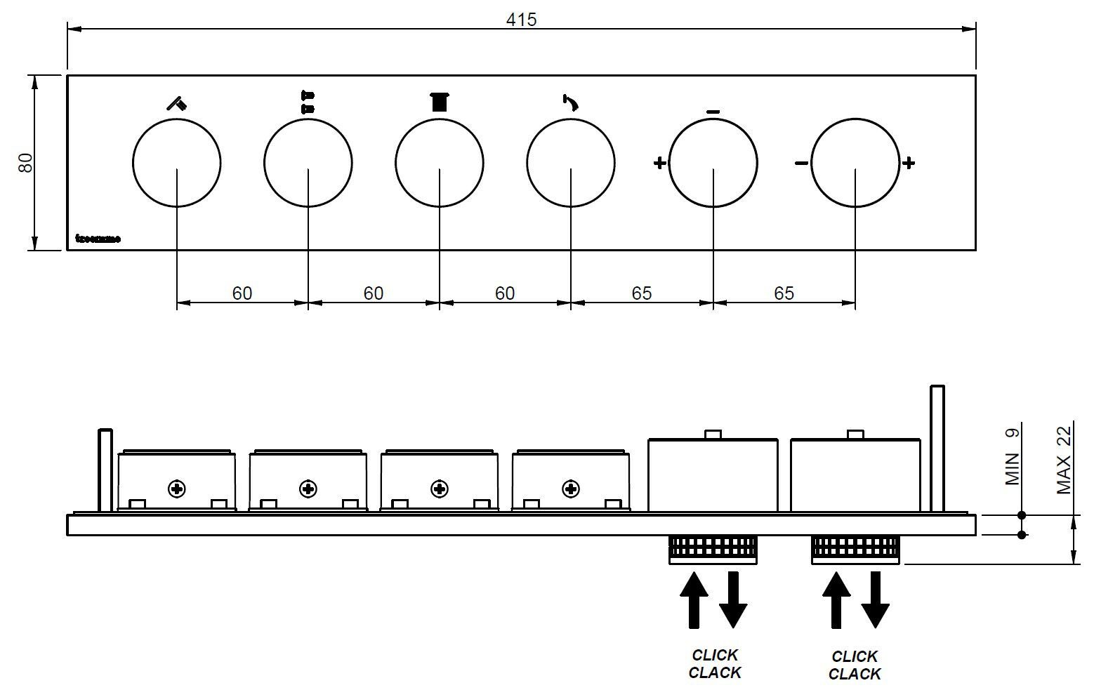 Термостатический набор для душа с душем Rubinetterie Treemme W-TOUCH RWIT 1BE4 / 2847 / 3B47 / RTBR / RTGA ARCH-00005023 - Вид №3