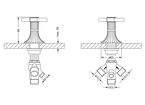 Переключатель на два положения ½", монтаж на борт ванны JOERGER Cronos 637.40.750.000 - Вид №1