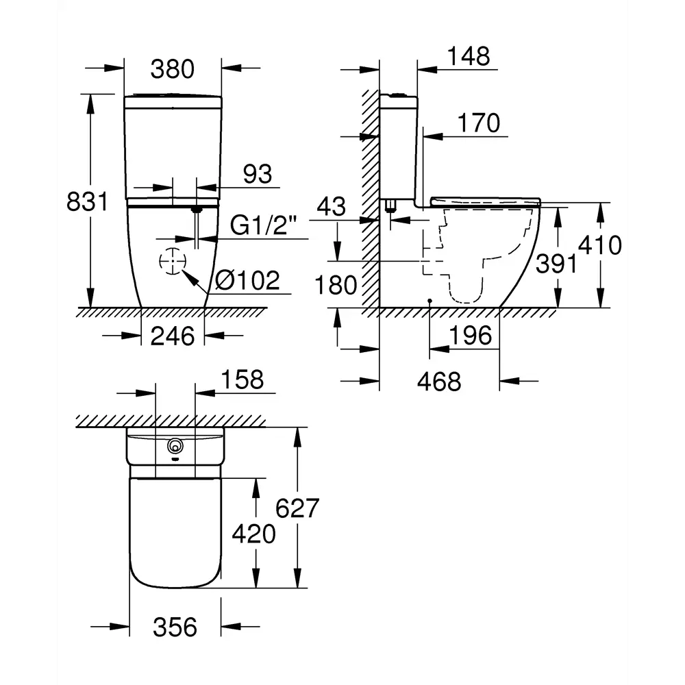 Унитаз-компакт Grohe Clova Ceramic горизонтальный выпуск двойной слив 83247240 STLM-2064507 - Вид №9