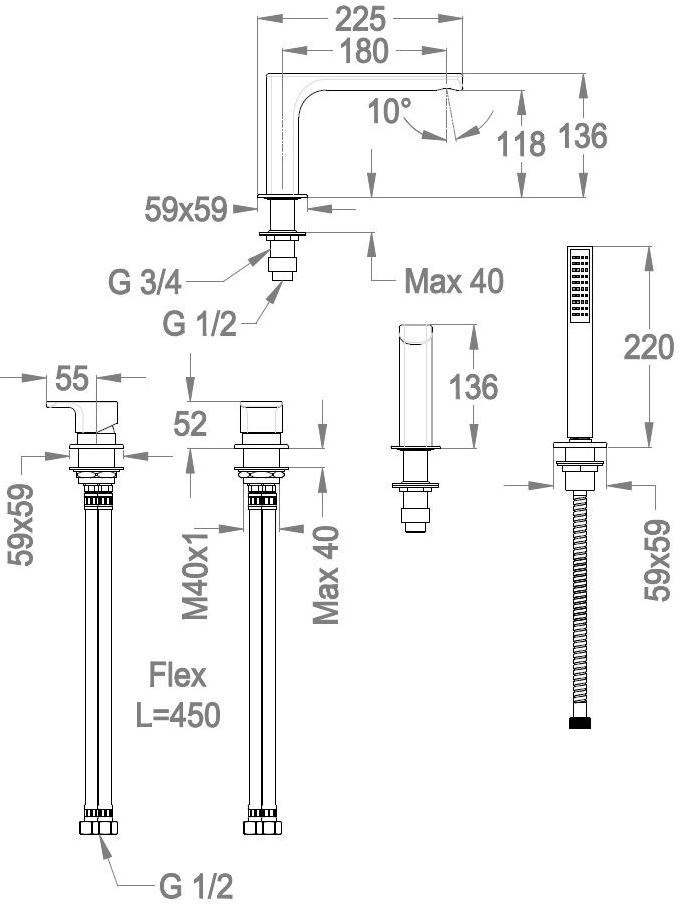 Fir Italia Комплект для ванны с ручным душем на 4 отверстия Daily 44 4431404 - Вид №1