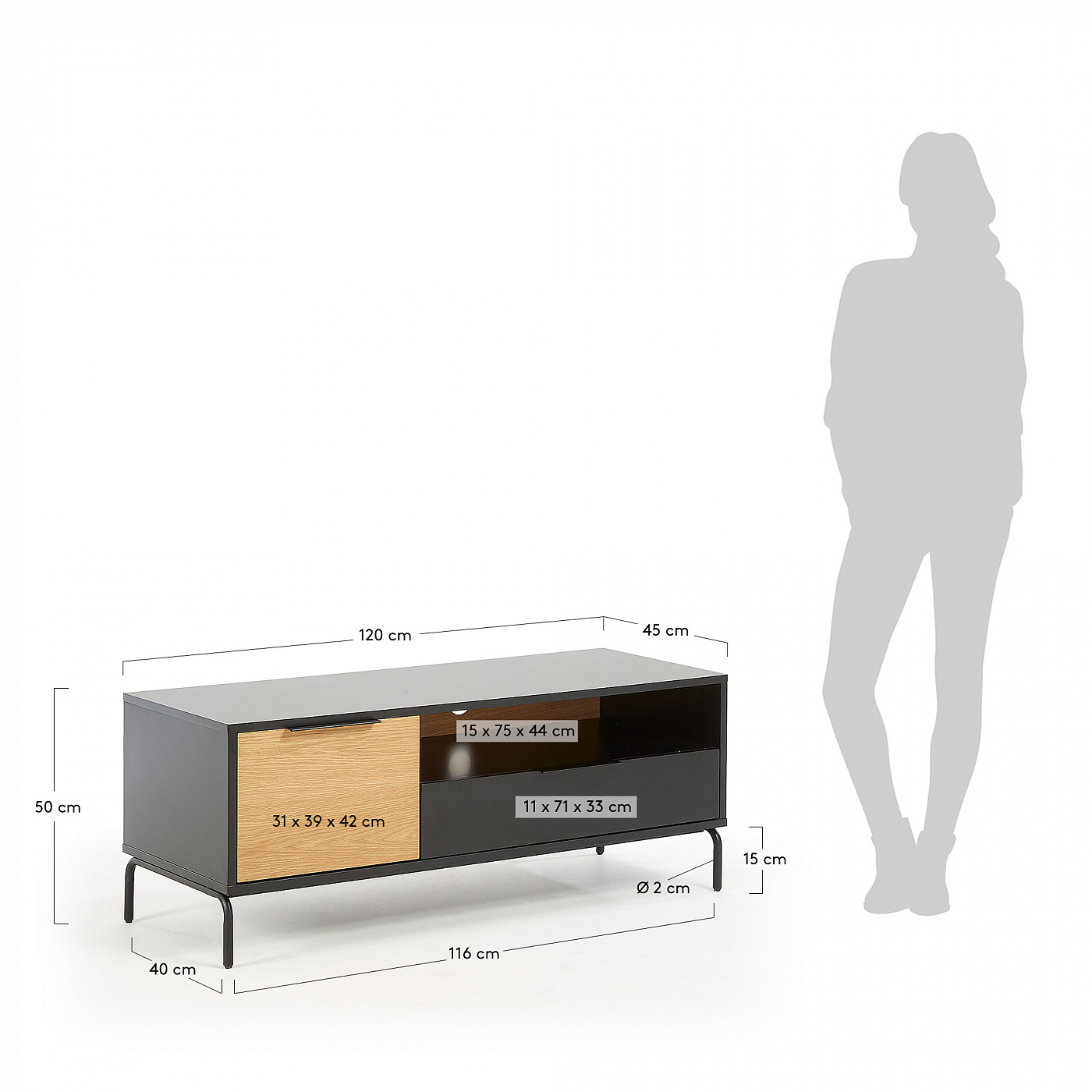 067819 Тумба под ТВ Savoi 120х50 черный шпон дуба La Forma Stellar - Вид №4