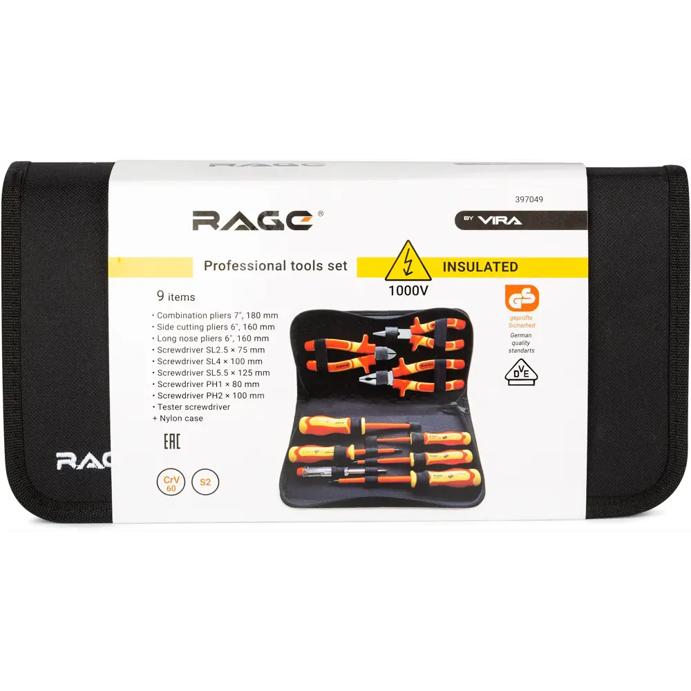 Профессиональный набор диэлектрического инструмента RAGE 9 предметов для электромонтажных работ 87481935 STLM-0074004 - Вид №5