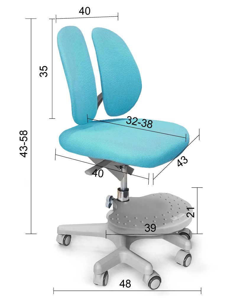 Кресло детское на колесиках голубое Mio-2 MEALUX EVO  00-3947288 Голубой Santreyd  - Вид №2