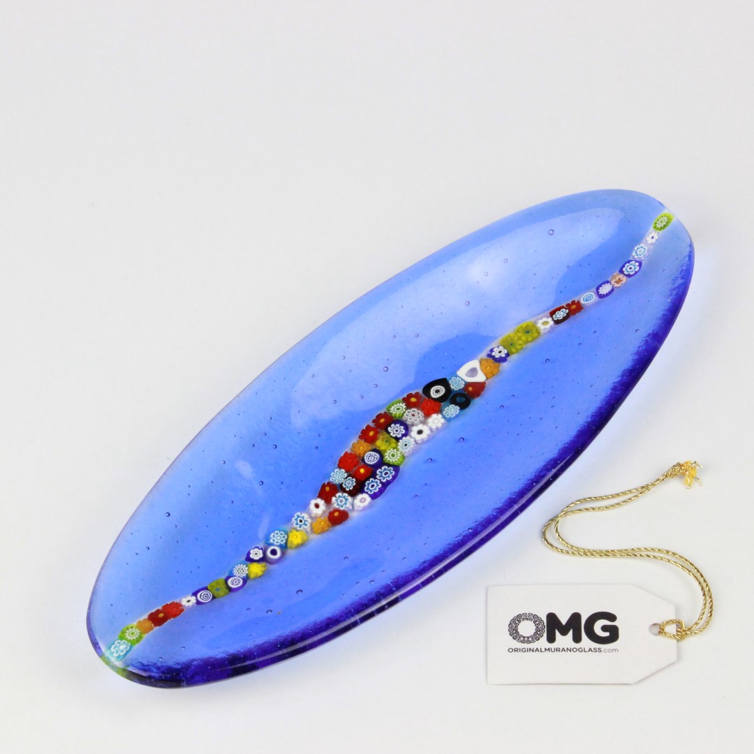 1639 ORIGINALMURANOGLASS Овальное блюдце Миллефиори - синее - муранское стекло 28 см  - Вид №1