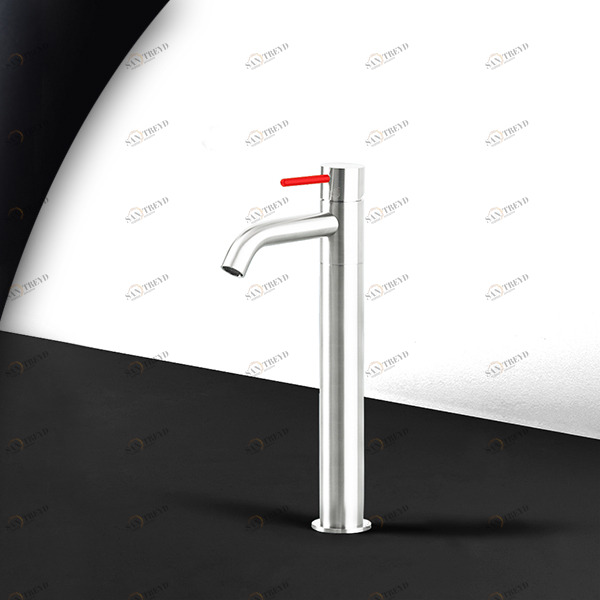 Смеситель для раковины сталь глянцевая с красной ручкой Toki Radomonte TKS3LCIL15