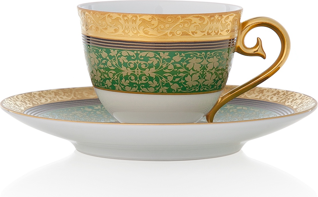 10543166 JL Coquet Чашка кофейная с блюдцем 100мл "Царица" (зеленая) Фарфор 