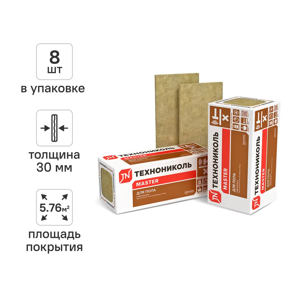 Звукоизоляция Технониколь для пола 30 мм 8 шт 600x1200 мм 5.76 м² 82137604 STLM-2002869 