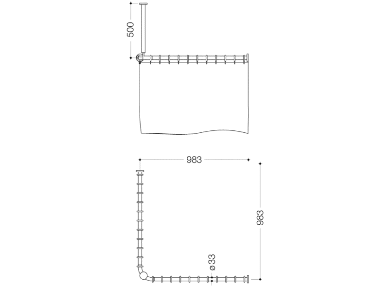 801.34.1062 Карниз с потолочным подвесом и занавеской для душа HEWI Serie 477/801  - Вид №3