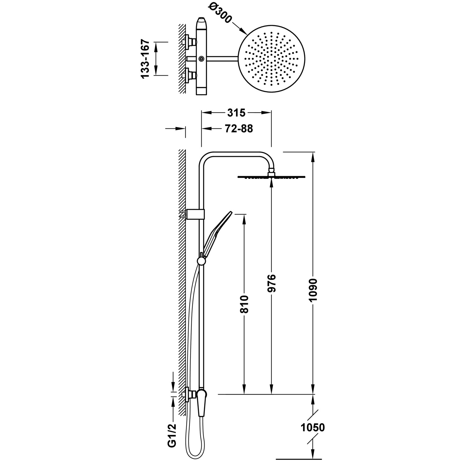 Двухходовой настенный смеситель для душа FUJI с одной ручкой -28119101AC TRES - Вид №1