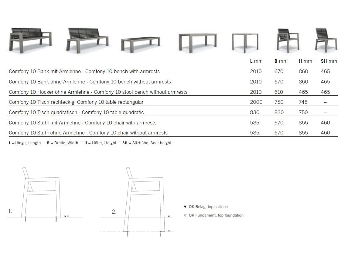 Скамейка из нержавеющей стали и ПЭТ без спинки BENKERT BANKE Comfony ARCH-00010102
