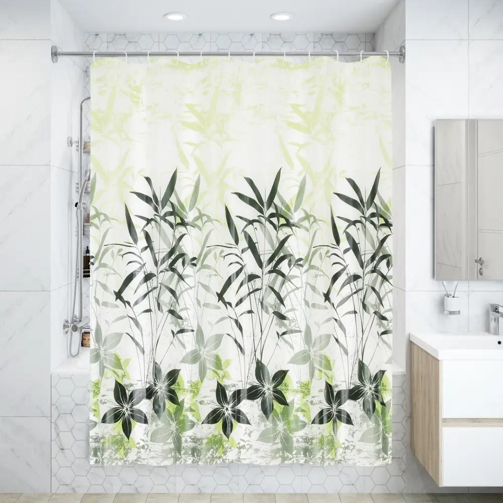 Штора для ванны Swensa Grass с кольцами 180x180 см PEVA, цвет мультиколор SWC-50 STLM-2037142
