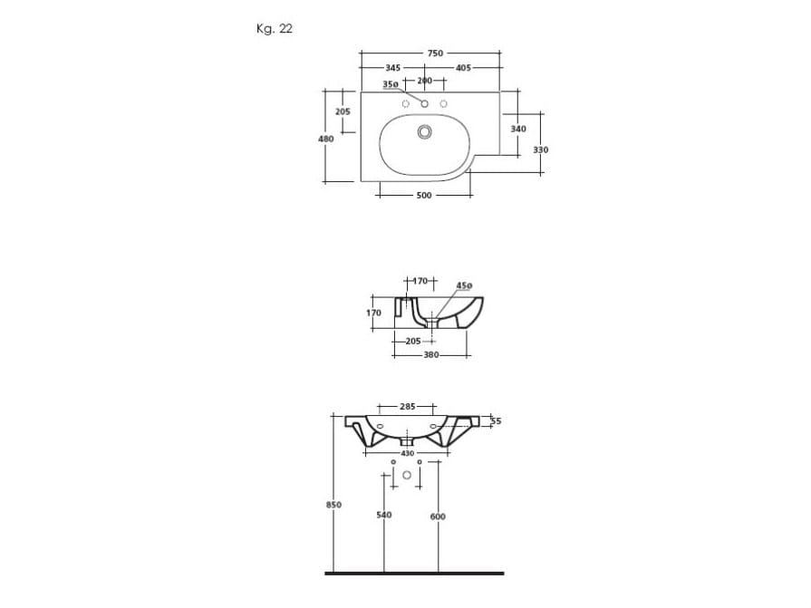 Керамическая подвесная раковина Galassia M2 - 75 CM SX ARCH-00073544 - Вид №3