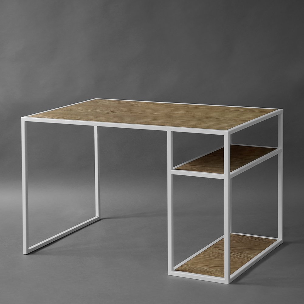 Письменный стол с полками деревянный, темный дуб на светлом каркасе Romero INTELLIGENT DESIGN ПИСЬМЕННЫЕ СТОЛЫ ROMERO 260981 Коричневый  - Вид №1