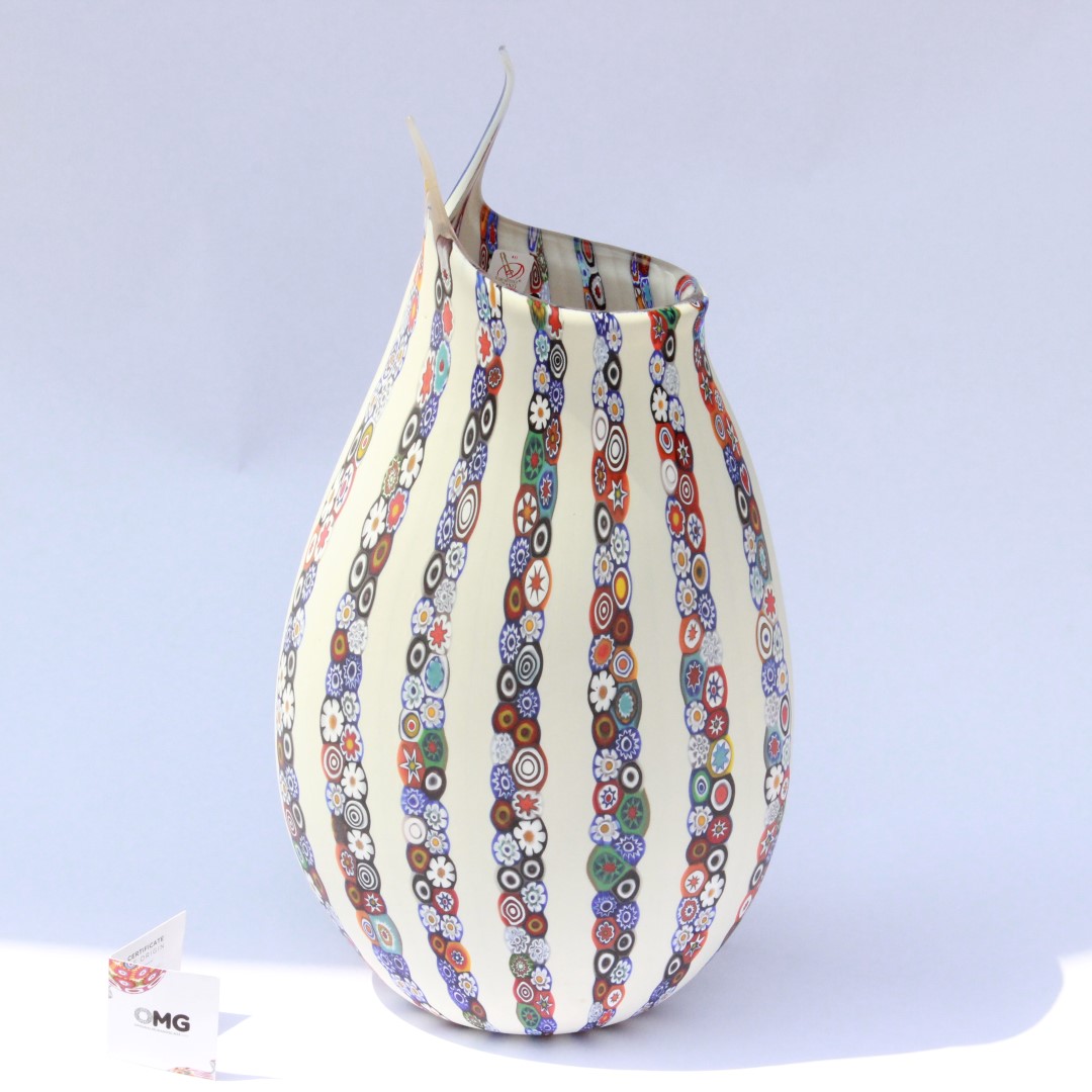 1797 ORIGINALMURANOGLASS Белая ваза Песок - муранское стекло 25 см  - Вид №1