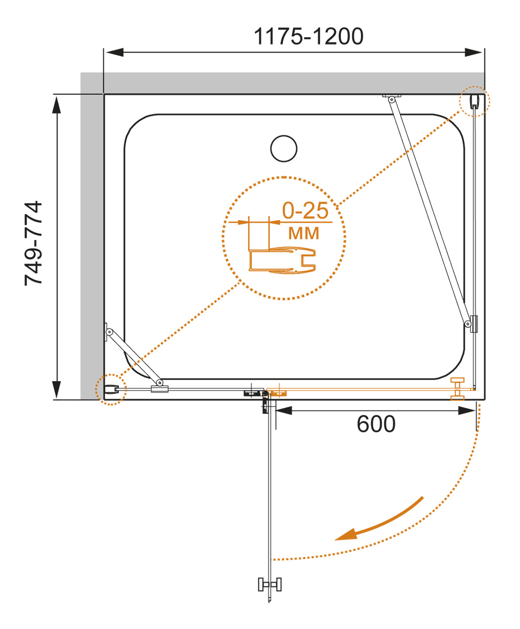 Душевой уголок CEZARES CRYSTAL-S-AH-1-120/80-C-Cr-L - Вид №1