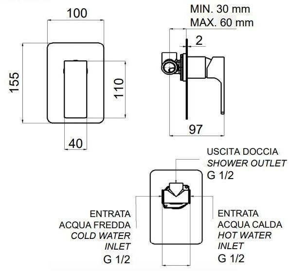 Remer Rubinetterie Смеситель для душа однорычажный настенный Absolute Au-30 - Вид №1