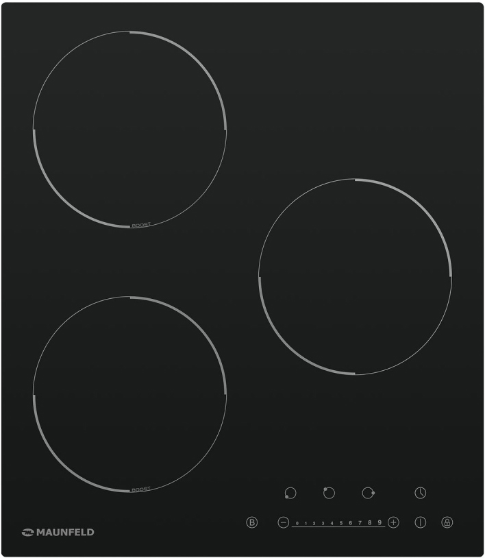 EVI.453-BK Электрическая индукционная панель / индукция,45 см, 3 конфорки, сенсорное управление, черный цвет Maunfeld Santreyd 