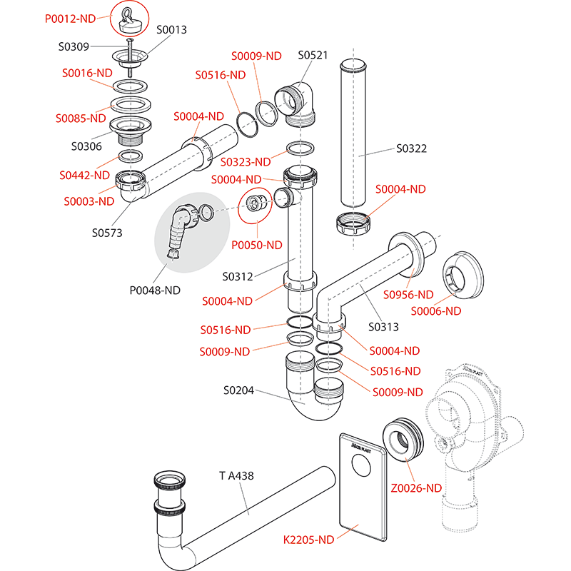 Cифон для умывальника экономящий пространство DN63 ALCAPLAST A413 - Вид №2