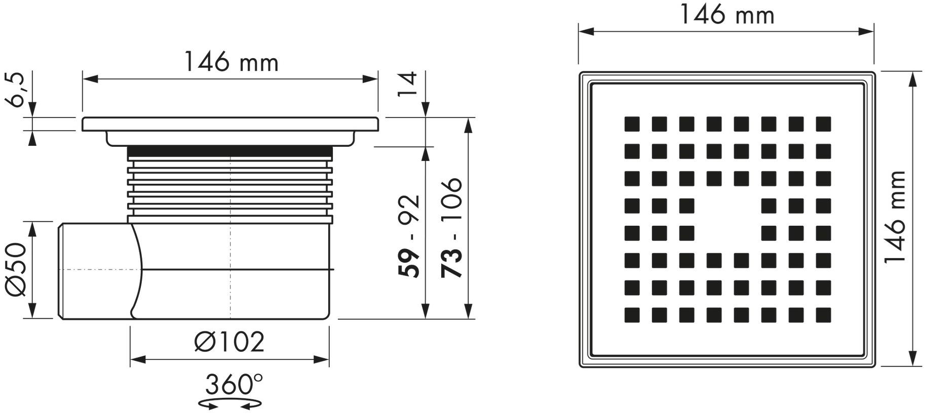 ESS Easy Drain Трап для душа из нержавеющей стали Aqua Aquaplusw15x15-msi6 - Вид №1