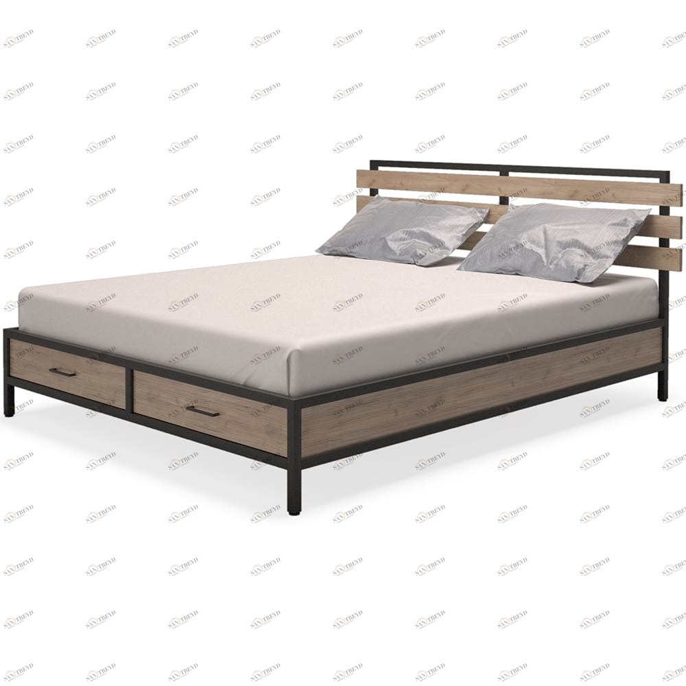 Кровать двуспальная 160х200 темно-коричневая Neo Loft MILLWOOD TWINKLE 134476 Бежевый 