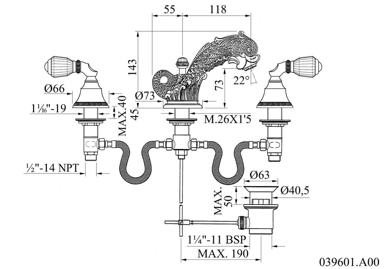Bronces Mestre Смеситель для мойки на 3 отверстия с кристаллами swarovski® Antartica 039601.a00.50 - Вид №2